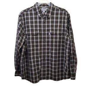 Carhartt 2XL Brown Plaid Work Shirt Relaxed Fit Long Sleeves Barn Chores Mountai